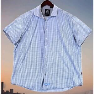 English Laundry Men's Shirt Short Sleeve Casual Button Up Blue 100% Cotton XXL